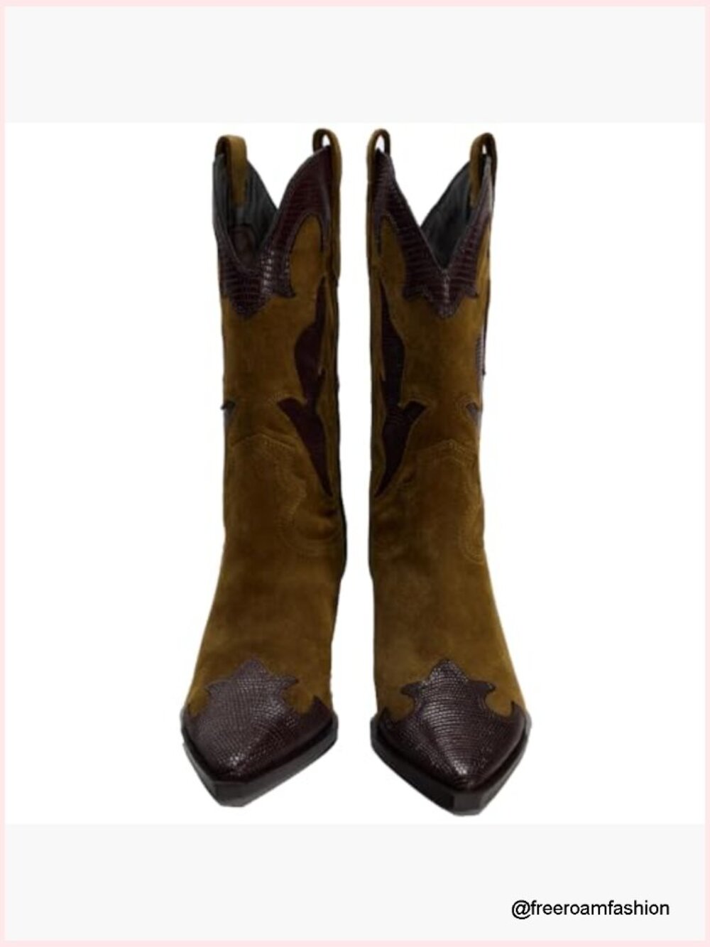 Brown Suede Cowboy Boots Embroidered Pointed Toe Chunky Heel Pull On - Picture 6 of 6